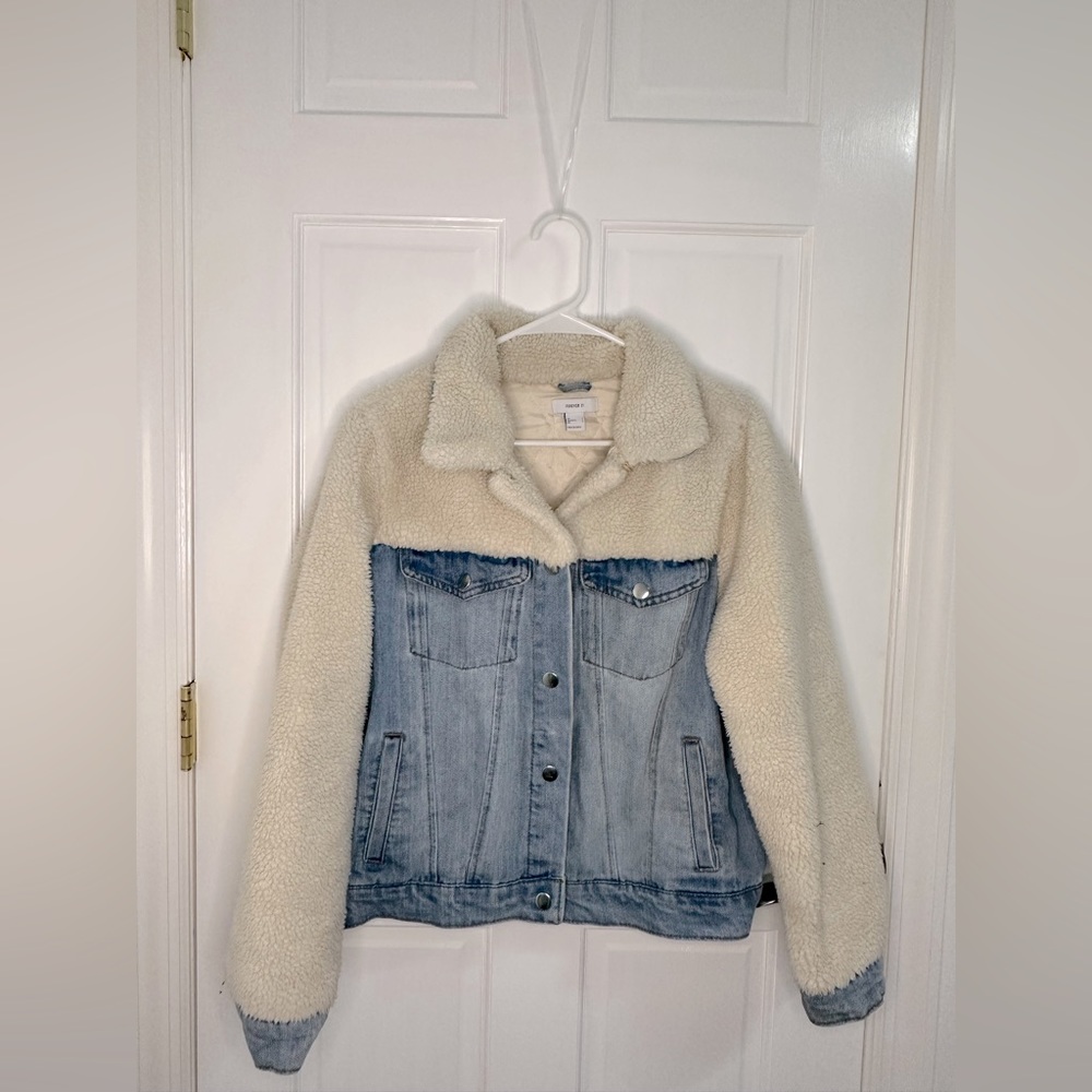 FOREVER 21 Denim/Fur Button Jacket